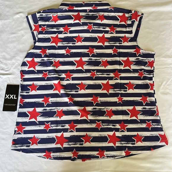 Ibkul Americana ll Sleeveless Zip Polo Golf Top Red Navy Stars Stripes XXL NWT - Picture 10 of 10